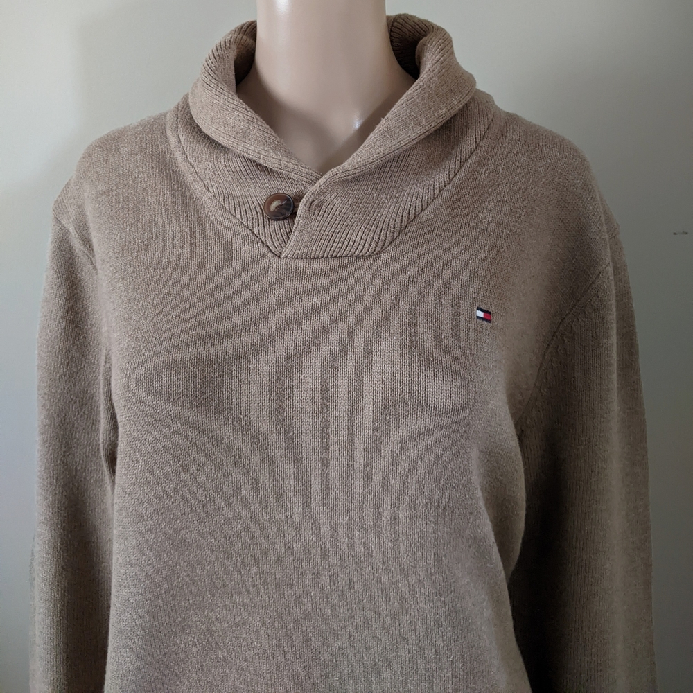 Tommy Hilfiger Shawl Collar Tan Sweater, Men's XL